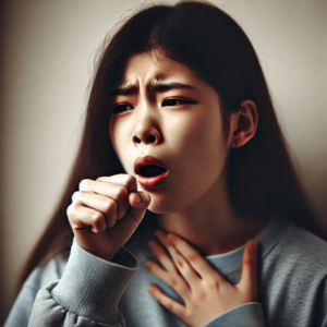 독감으로 인해 기침하는 모습 