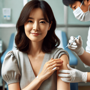 자가면역질환자 여성이 독감 백신을 맞는 모습 